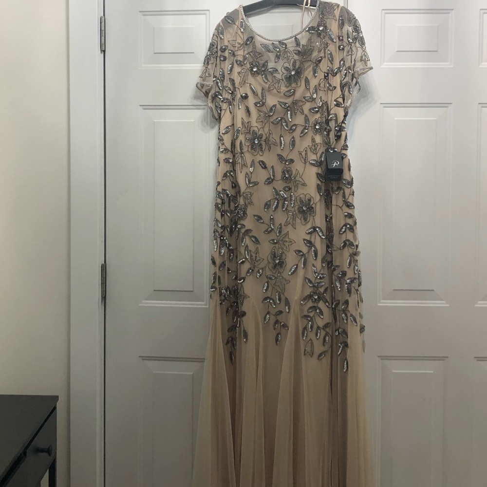 Adrianna Papell Embellished black tie Dress in Blush and Silver
